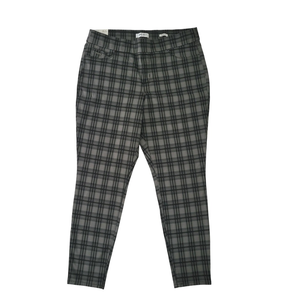 Nine West Jeans Womens 16 Heidi Pull-On Skinny Pants Gray Plaid Stretch NWT $59